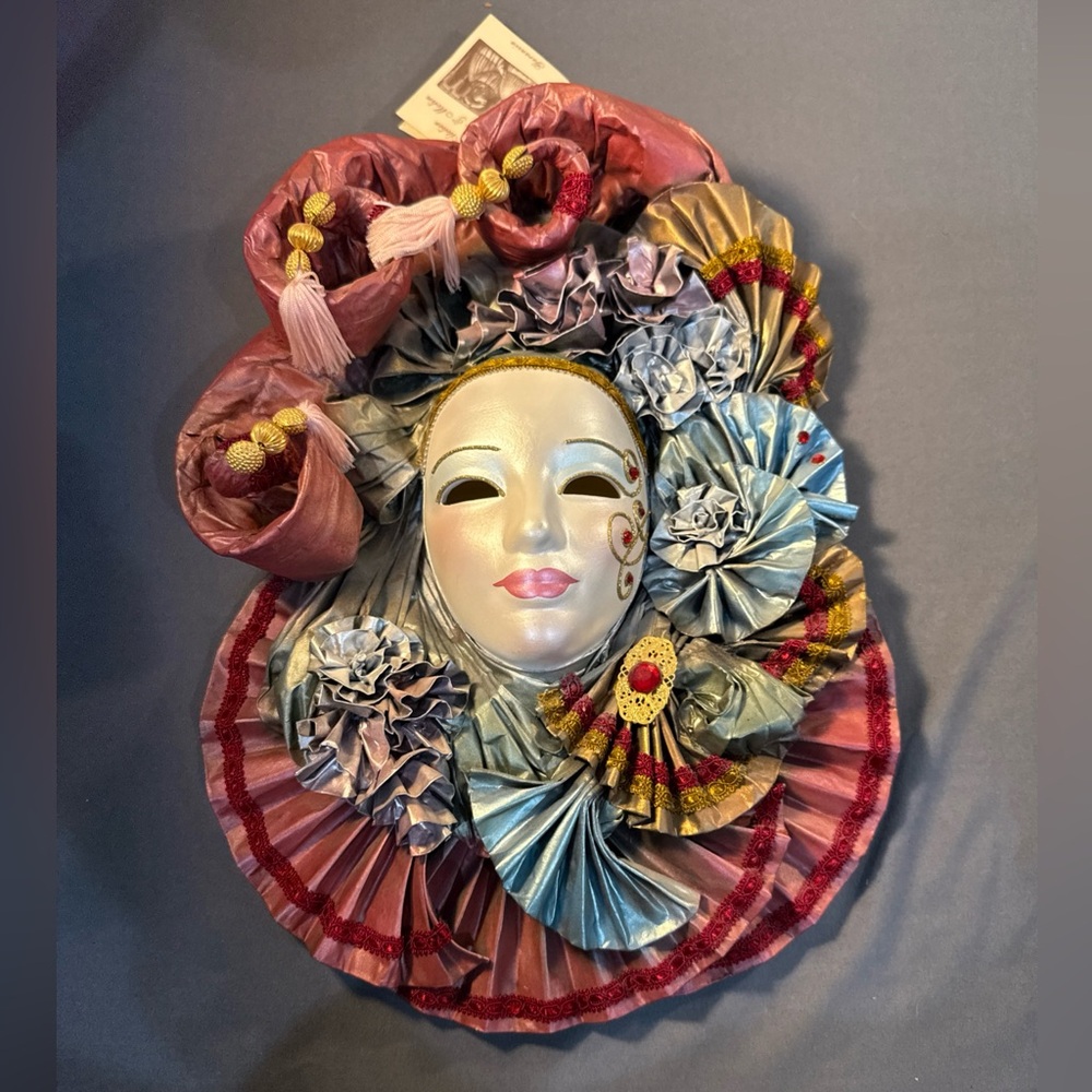 Hand Painted Venetian Masquerade Mask Made in Italy Plaster Wall Art Signed